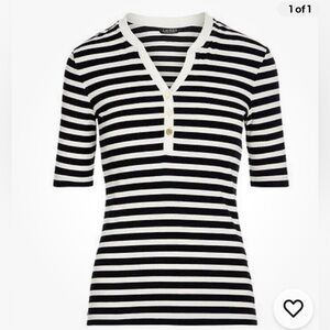 Ralph Lauren striped Henley tee top size M black/white cotton mix stretchy
